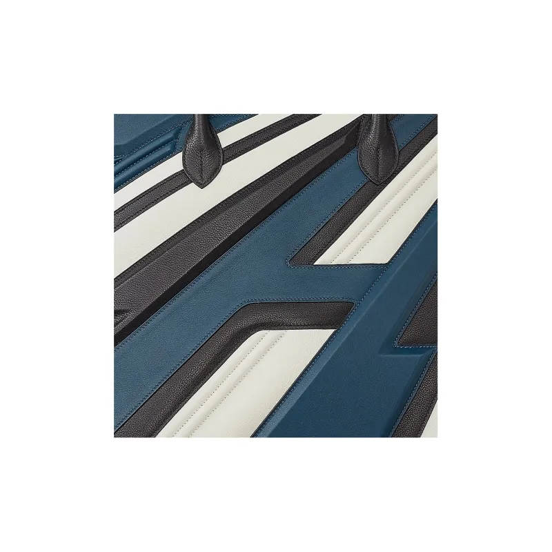 HERMES Bolide Evergrain Evercolor With Swift Calfskin Racing Bag Handbag Men's Black/White/Marine Blue-4