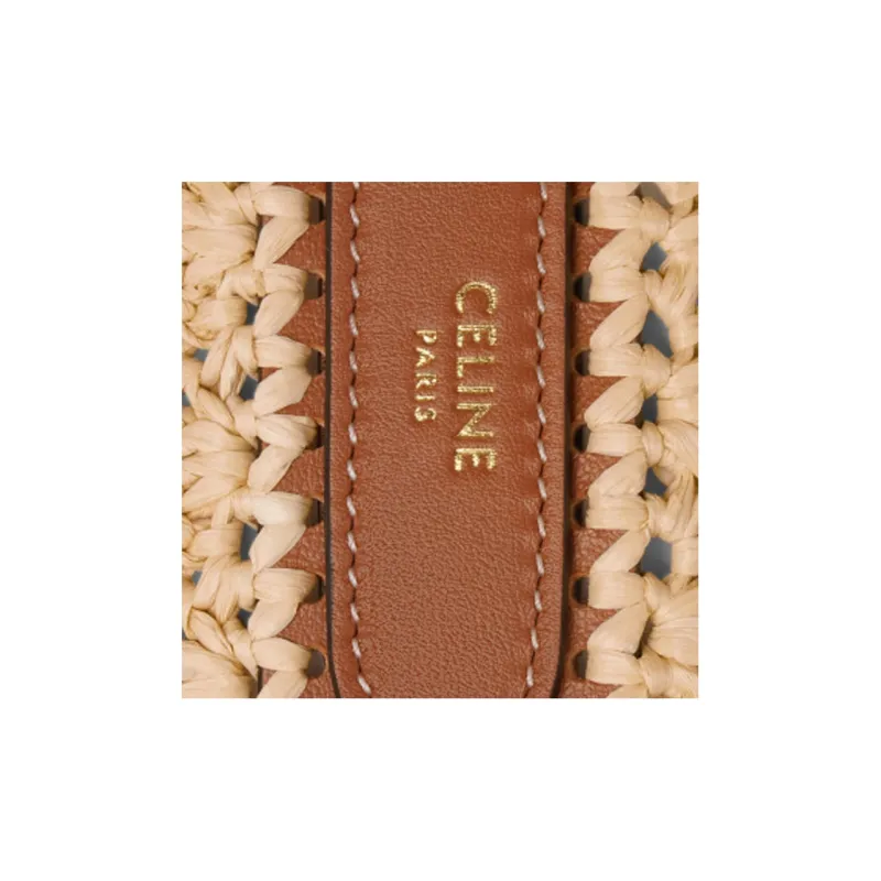 CELINE Plant Material Cow Leather Patchwork Bag Shoulder Strap Women's Natural Color/Tan-4