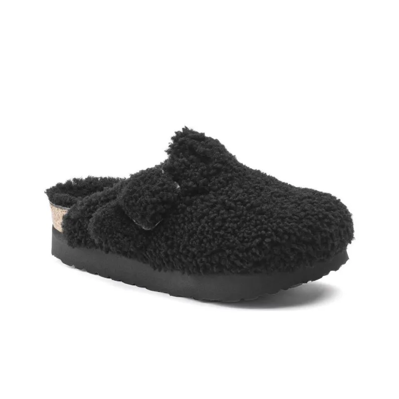 Birkenstock Boston Big Buckle Shearling Teddy Black Women's-1