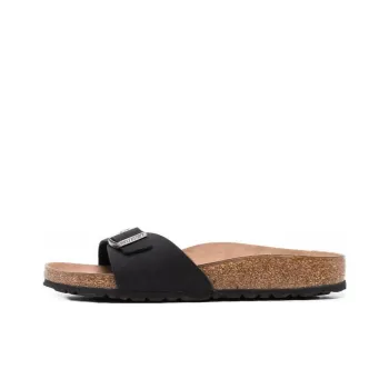 Birkenstock Madrid Vegan Birko Flor Birkibuc Narrow Fit Sandals 'Black' Women's