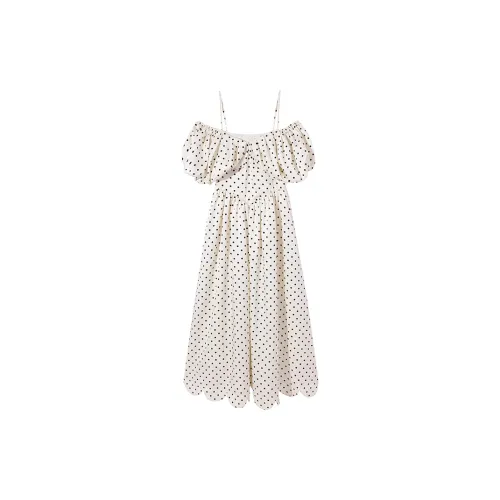 Ouyang Short-Sleeved Dresses Women's Beige Polka Dot Dresses