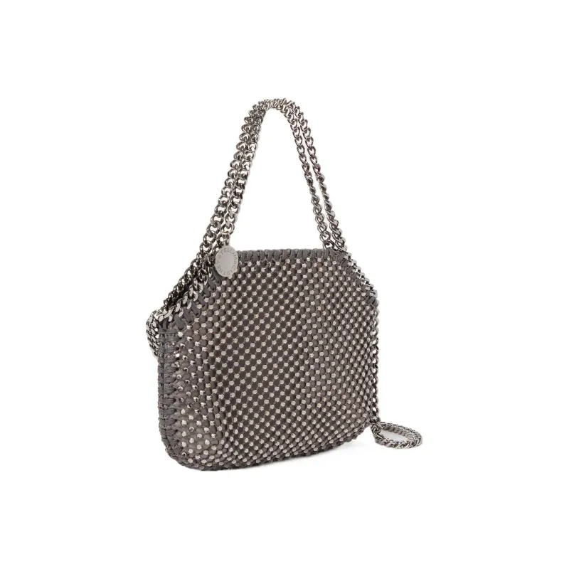 Stella McCartney Falabella Satin Crystal Mesh Layer One Shoulder Handbag Mini Women's Dark Charcoal Gray-1