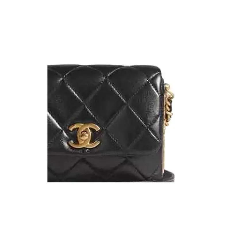 CHANEL Sheepskin Flap Bag, Coin Purse, Shoulder Bag, Crossbody Bag Mini Women's Black-5