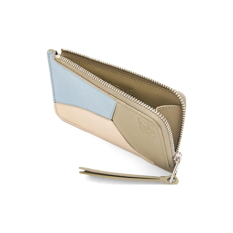 LOEWE Puzzle Cow Leather Coin Card Holder Women's Gray Blue/Laurel Green-1