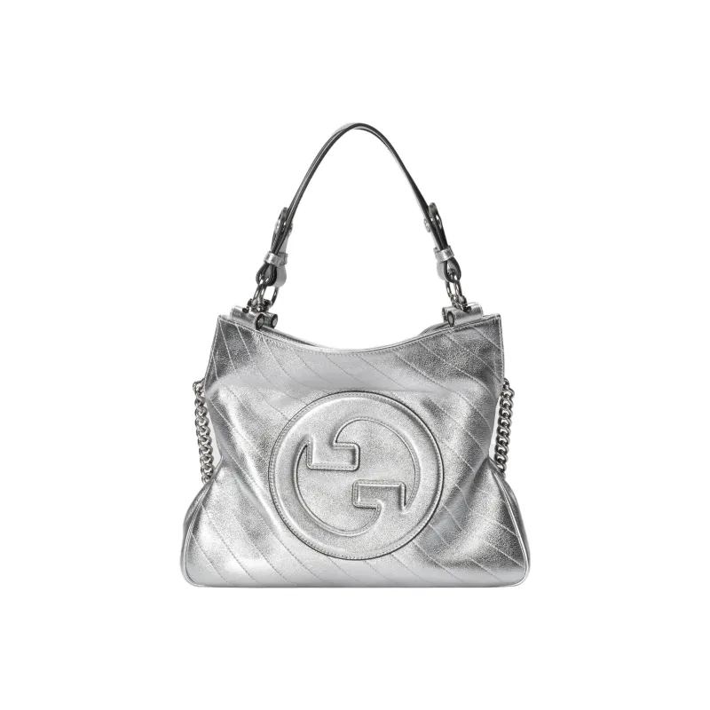GUCCI Blondie Leather Tote Bag Shopping Bag Handbag Small Size Women's Silver-0