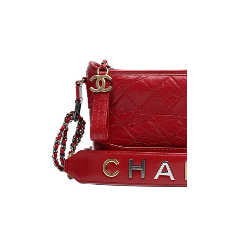 CHANEL Gabrielle Cow Leather Hobo Bag, Handbag, Crossbody Bag Trumpets Women's Red-3