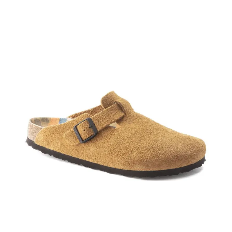 Birkenstock Boston Suede Cork Brown Pattern Footbed-1