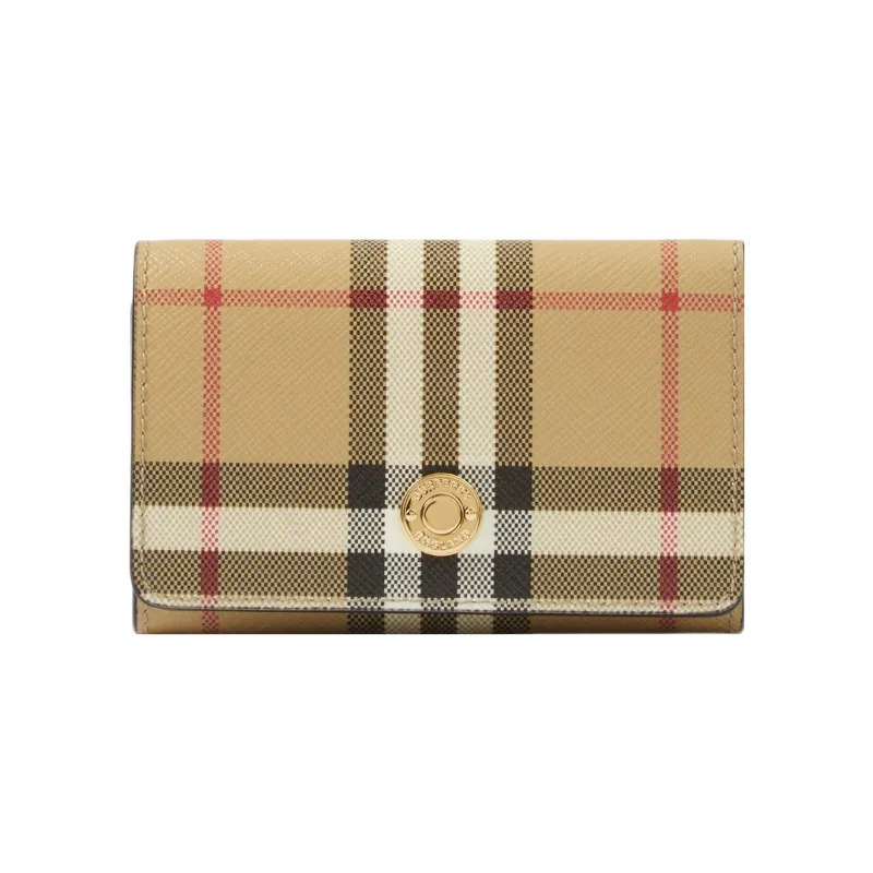 Burberry Vintage Leather Wallet Small Size Women's Archive Beige/Black-0