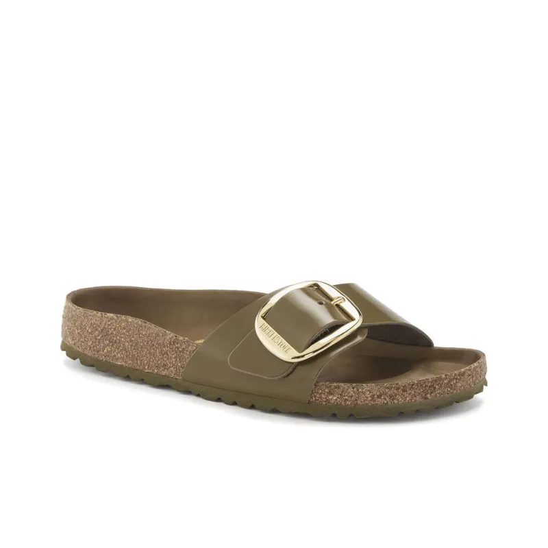 Birkenstock Madrid Big Buckle Natural Leather Narrow Fit Sandals 'Patent High Shine Mud Green' Women's-1