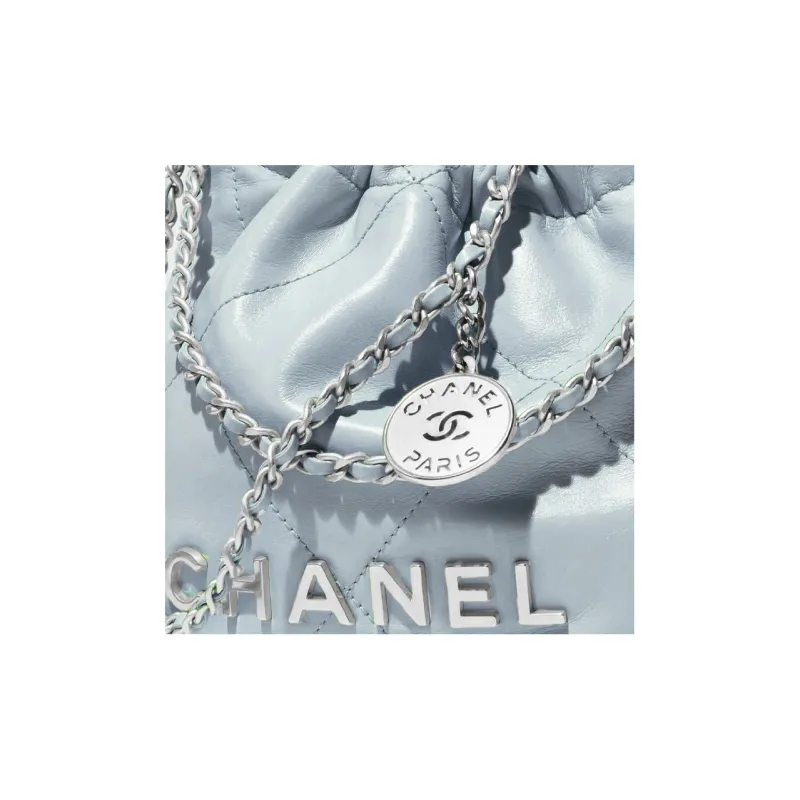 CHANEL 22Bag Bright Calfskin Bucket Bag, Shoulder Bag, Crossbody Bag Mini Women's Cream Blue Baby Blue-2