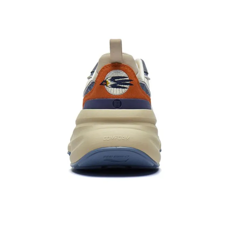 LI NING 1990 Clouds Cushioned Abrasion Resistant Slip Resistant Low Top Running Shoes Women's Gray Tea Red Patchwork-4