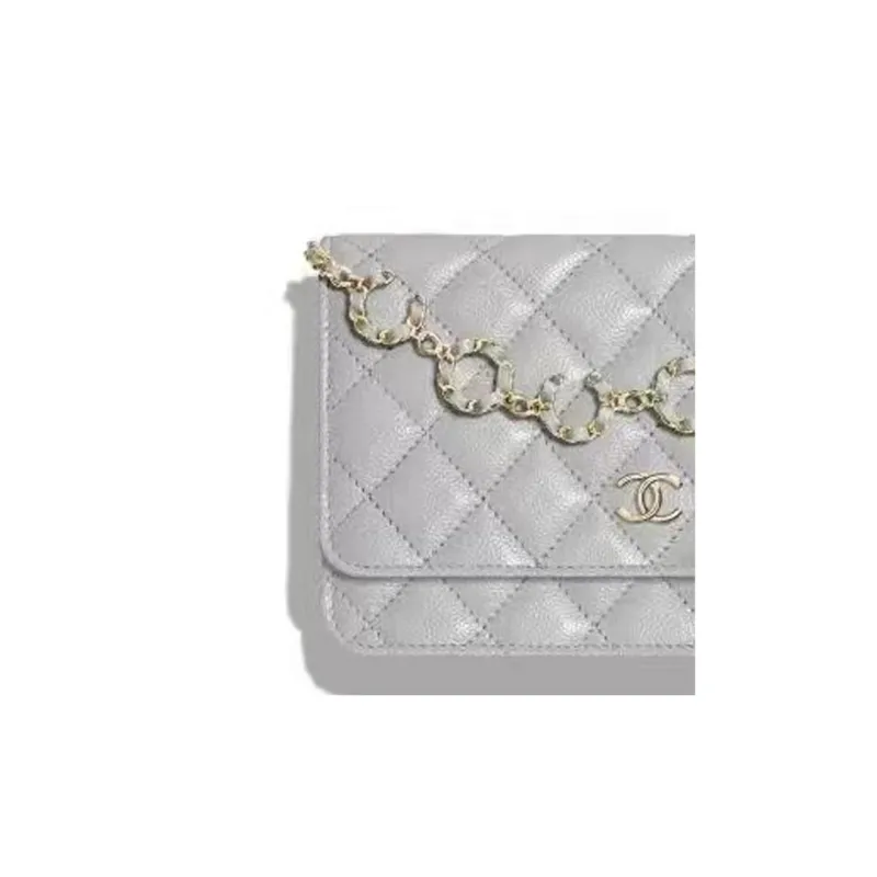 CHANEL Grain Embossed Calfskin Shoulder Bag, Crossbody Bag Women's Gray-1
