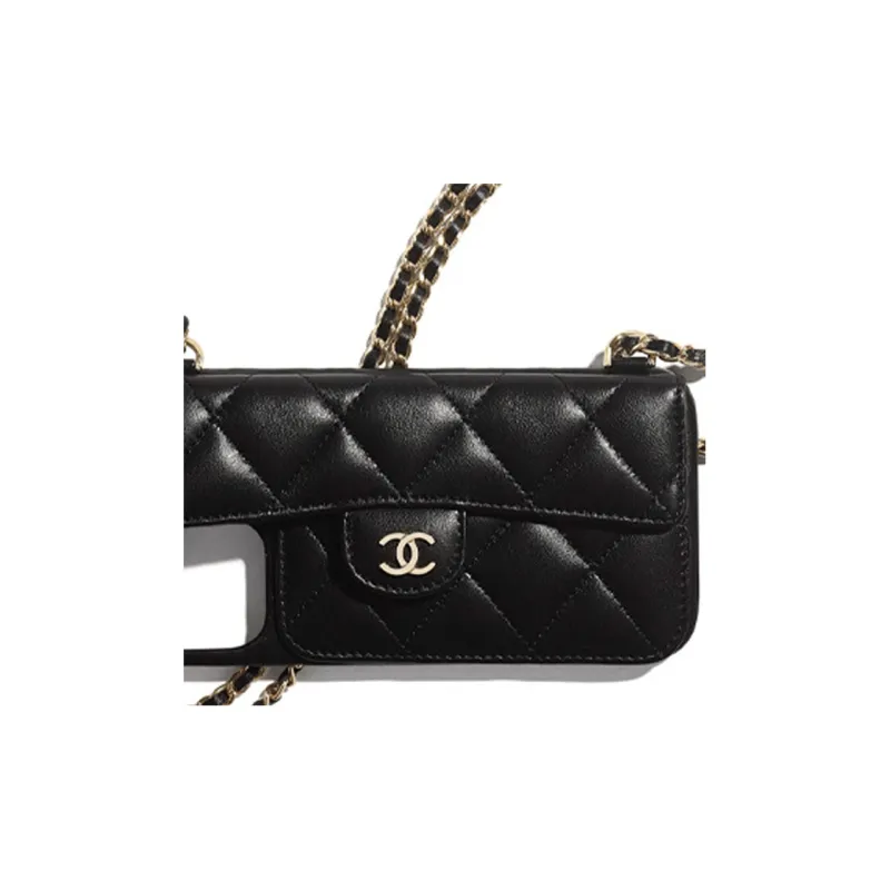 CHANEL Sheepskin 2 in 1 Wallet, Phone Case, Crossbody Cell Phone Pouch Women's Black-3