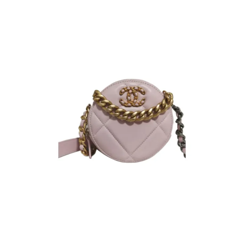 CHANEL 19Bag Sheepskin Small Round Bag, Evening Bag, Clutch, Shoulder Bag, Crossbody Bag Mini Women's Pink-1