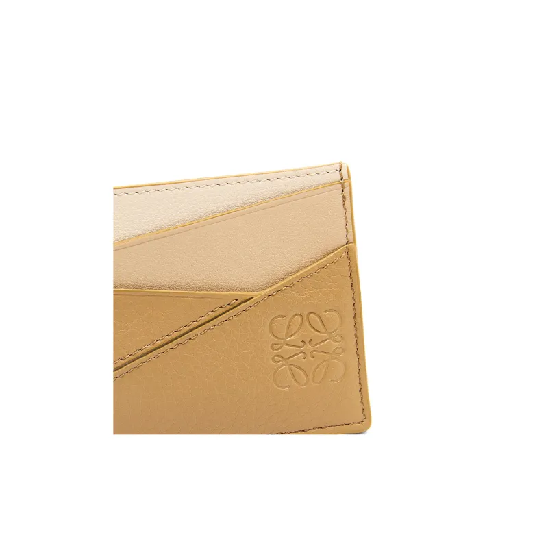 LOEWE Puzzle Cow Leather Card Clip Card Holder Women's Gray Beige/Gold-3
