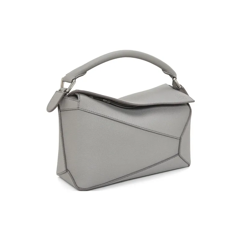 LOEWE Puzzle Soft Grain Cow Leather Shoulder Bag, Crossbody Bag, Handbag Trumpets Women's Pearl Gray-2