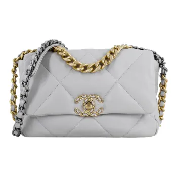 CHANEL Lambskin With Metal Shoulder Bag Crossbody Bag Small Size Women's Gray