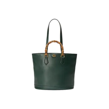 GUCCI Diana Leather Tote Bag Shopping Bag Shoulder Bag Handbag Medium Size Women's Dark Green