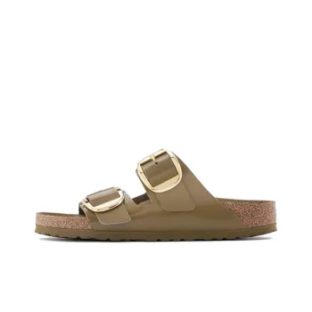 Birkenstock Arizona Big Buckle Natural Leather Patent Narrow Fit Sandals 'High Shine Mud Green' Women's