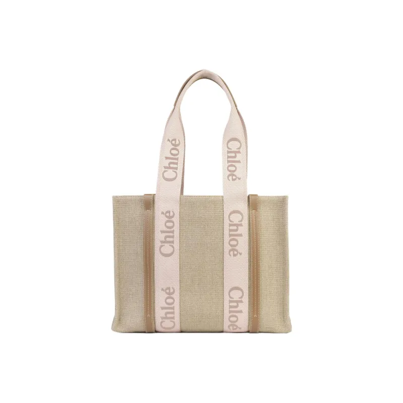 Chloe Woody Linen Canvas With Calfskin Canvas Bag Tote Bag Shopping Bag Shoulder Bag Handbag Regular Women's Pink/Beige-2