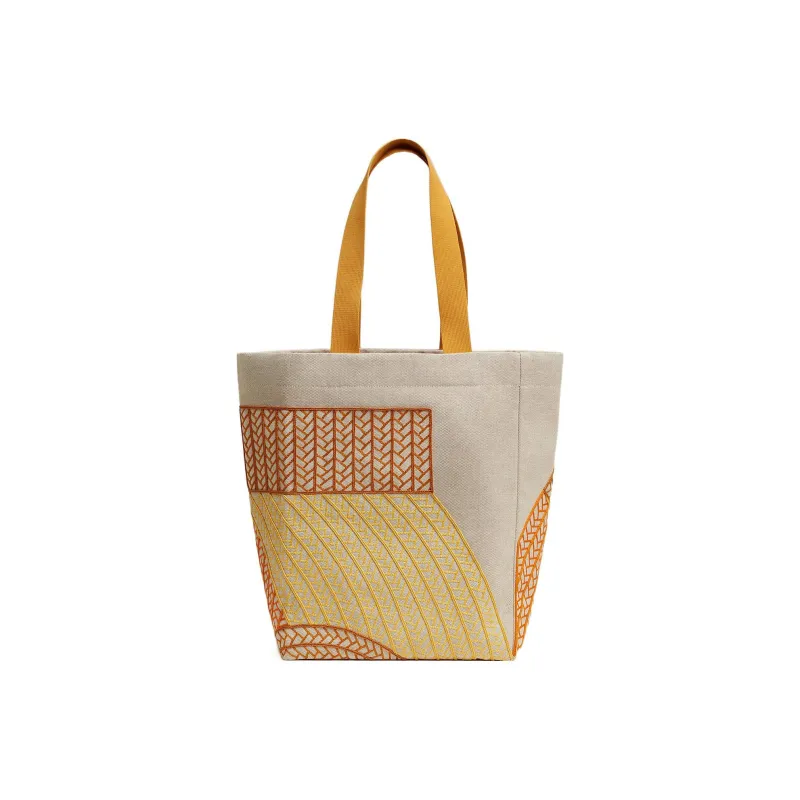 HERMES H Canvas Cotton Canvas Bag Beach Bag Handbags Women's Beige Yellow-2