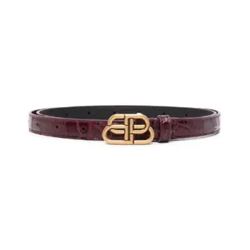 Balenciaga BB Logo Smooth Buckle Calfskin Leather Belts Women's Red