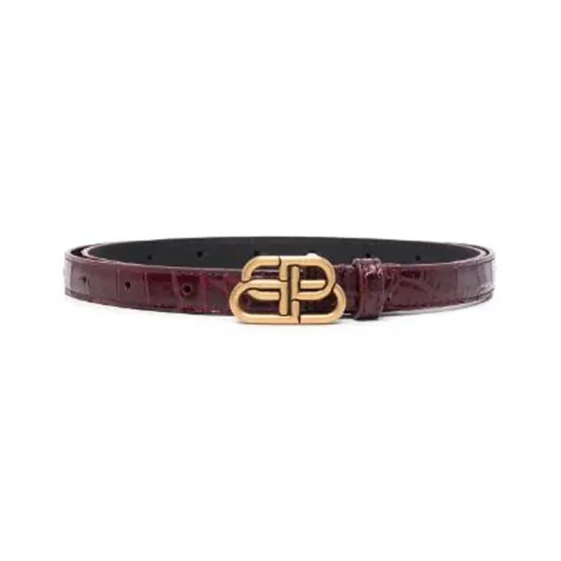 Balenciaga BB Logo Smooth Buckle Calfskin Leather Belts Women's Red-0