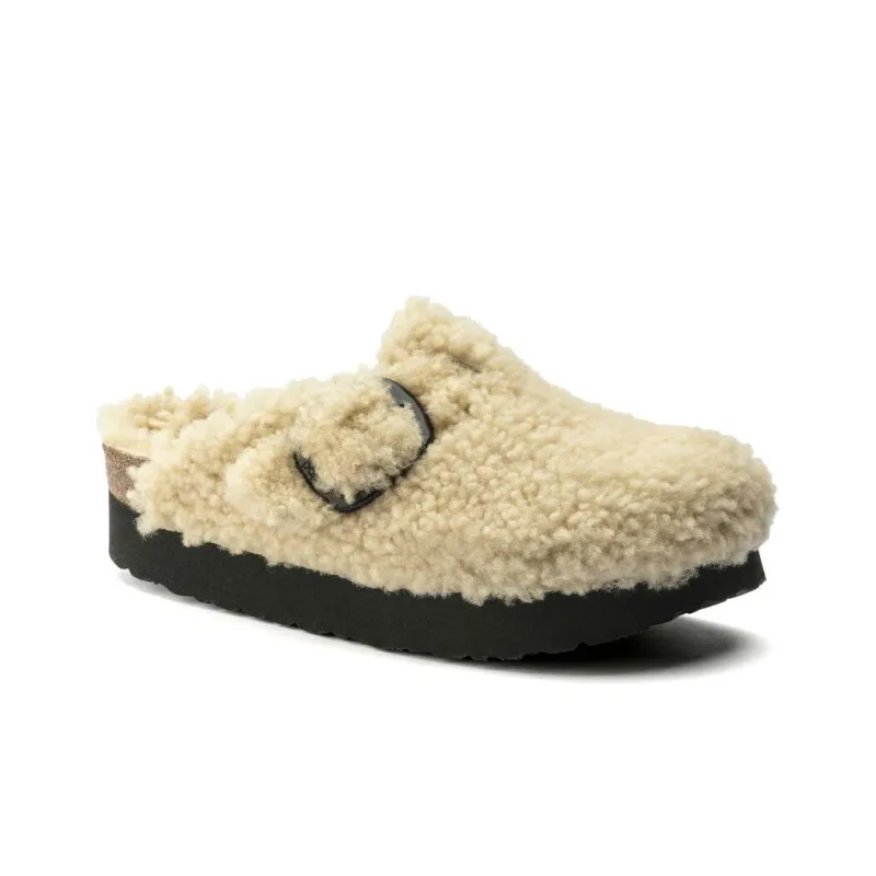 Birkenstock Boston Big Buckle Platform Shearling Teddy Eggshell-2