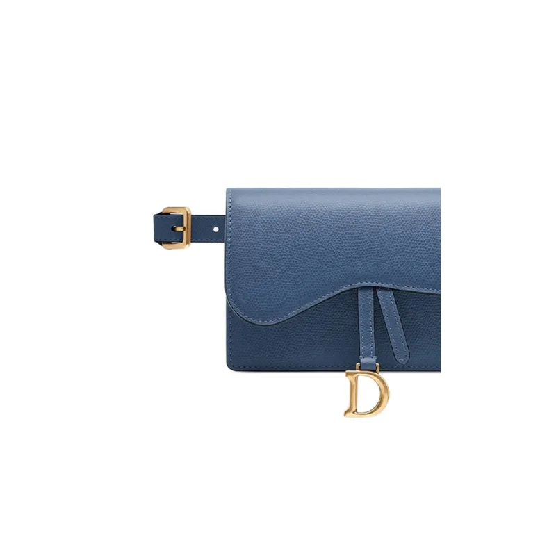 DIOR Saddle Cow Leather Fanny Pack Regular Women's Denim Blue-3