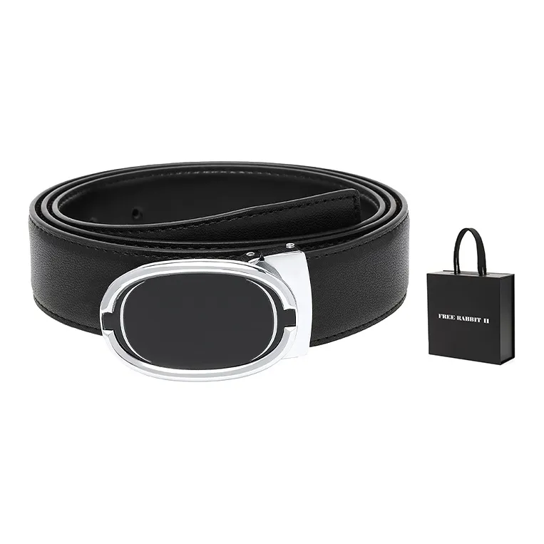 FREE RABBITⅡ Oval Genuine Leather Automatic Buckle Leather Belts Men's 3.5cm-6