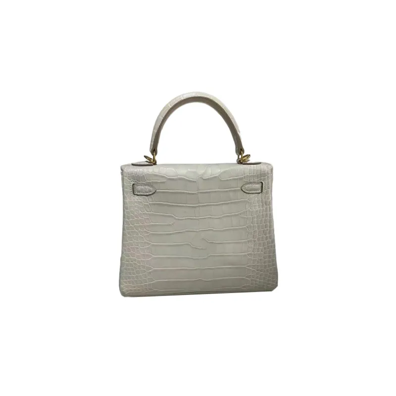 HERMES Kelly Matte Crocodile Leather Kelly Bag Handbags Regular Women's 8L Beton Glacier White-1