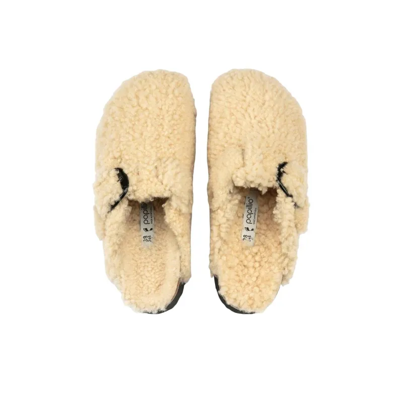 Birkenstock Boston Big Buckle Platform Shearling Teddy Eggshell-4