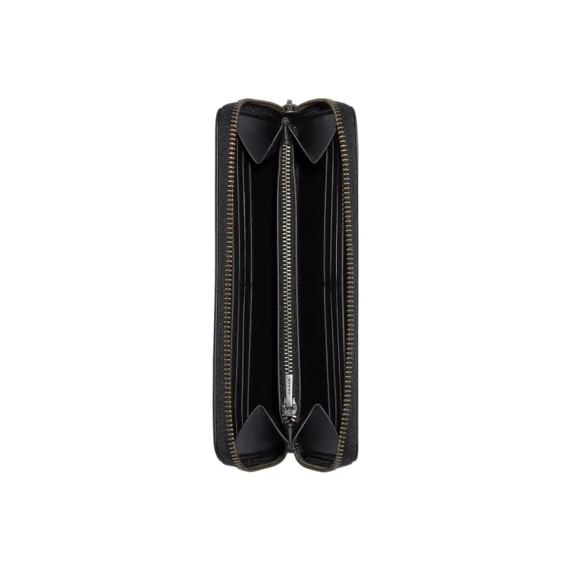 COACH Accordion Wallet Smooth Calfskin With Pebbled Leather Coin Purses Wallets Small Size Women's Black-1