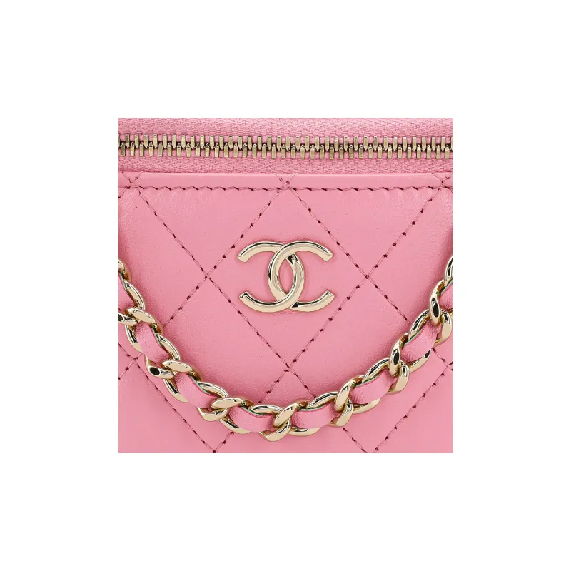 CHANEL 23P SS Sheepskin Box Bag, Makeup Bag, Handbag, Shoulder Bag, Crossbody Bag Women's Pink/Green-5