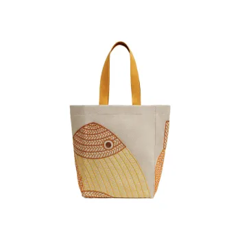 HERMES H Canvas Cotton Canvas Bag Beach Bag Handbags Women's Beige Yellow