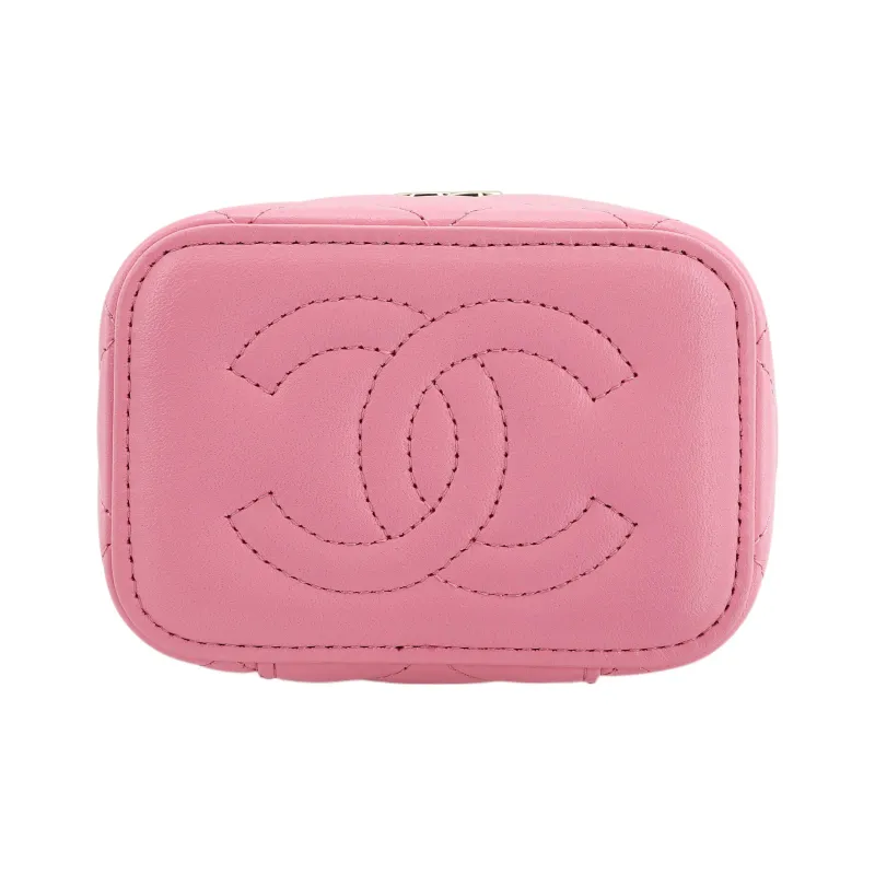 CHANEL 23P SS Sheepskin Box Bag, Makeup Bag, Handbag, Shoulder Bag, Crossbody Bag Women's Pink/Green-3