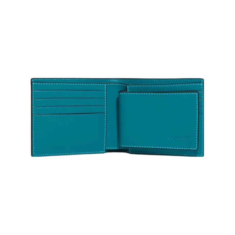 COACH 3 IN 1 Wallet Calfskin Card Holder, Wallet Men's Blue Green-1