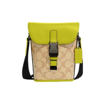 COACH Track Canvas With Calfskin Shoulder Bag, Crossbody Bag Small Size Men's Lemon & Khaki