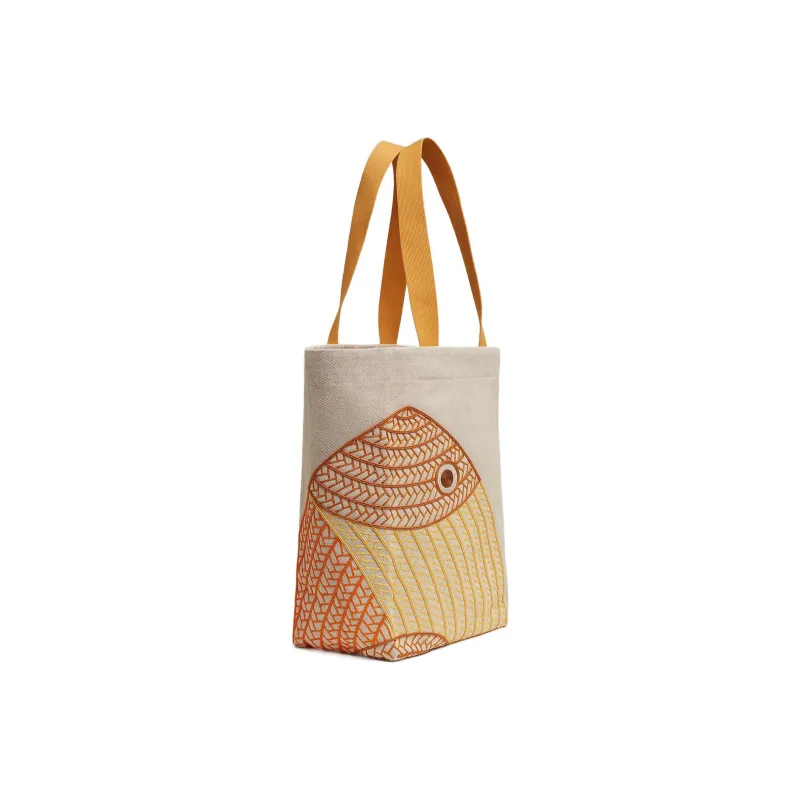 HERMES H Canvas Cotton Canvas Bag Beach Bag Handbags Women's Beige Yellow-1