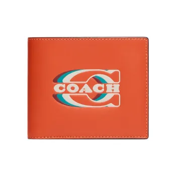COACH 3 IN 1 Wallet Calfskin Card Holder, Wallet Men's Orange