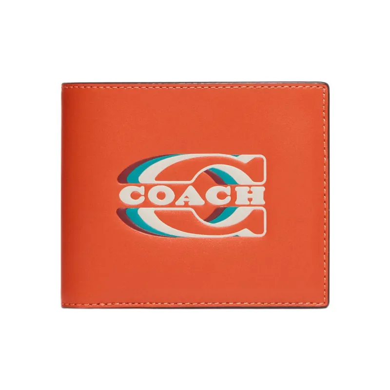 COACH 3 IN 1 Wallet Calfskin Card Holder, Wallet Men's Orange-0