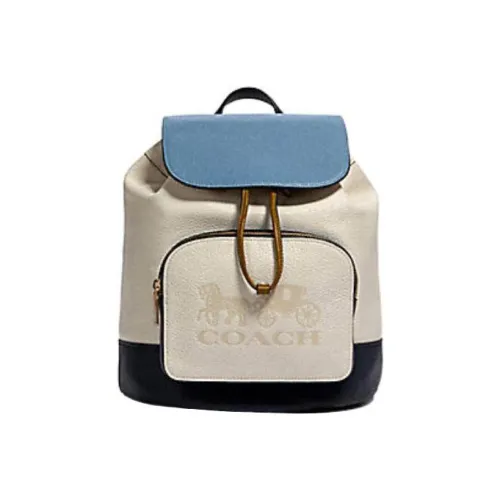 COACH Jes Pebbled Leather Backpack Large Size Women's Ivory Grey With Blue Accents Black