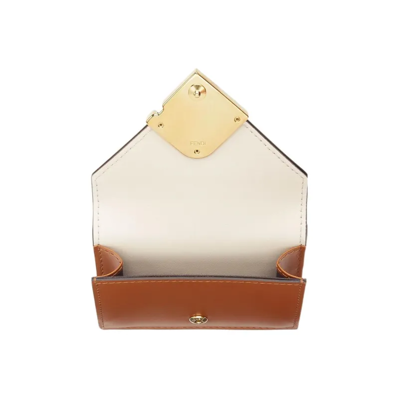 FENDI Leather Money Clip Card Holder Wallet Medium Size Women's White/Brown-3