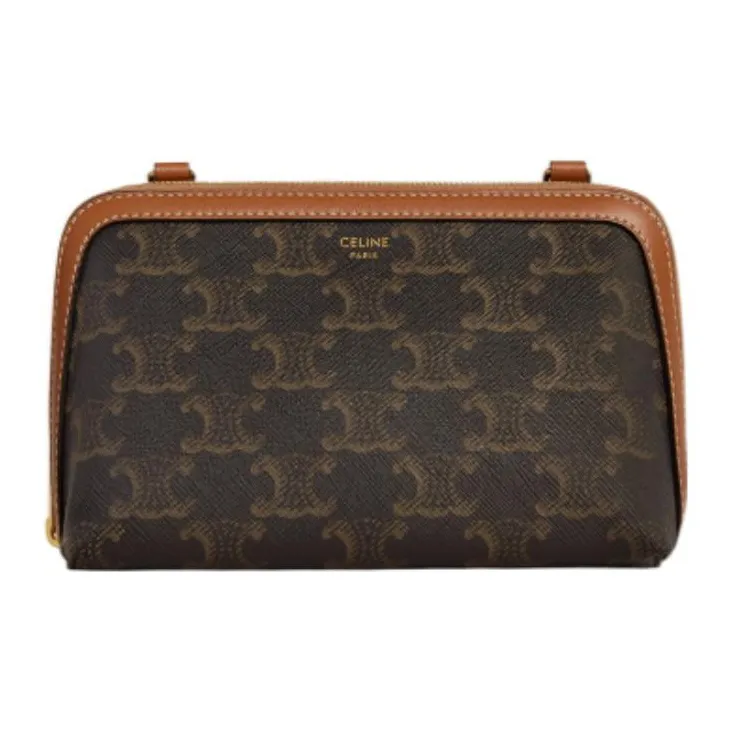 CELINE TriompheCANVAS Sheepskin Detail Chain Bag Shoulder Bag Crossbody Bag Regular Women's Tawny-0
