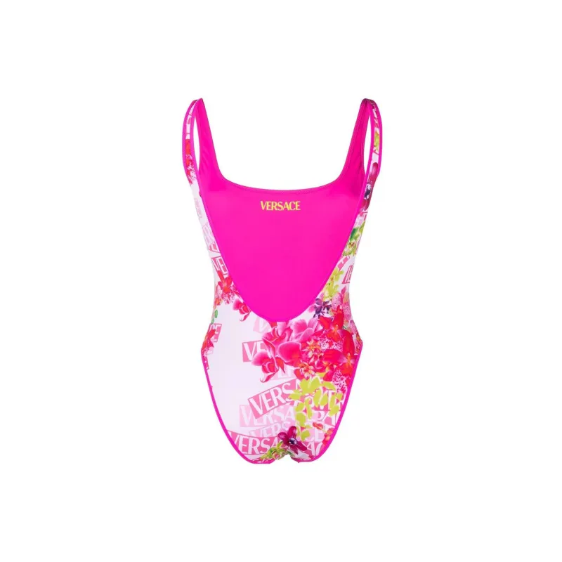 VERSACE Logo print Scoop Swimsuit-1