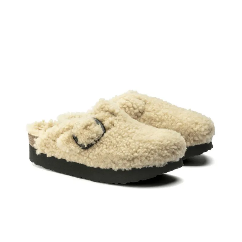 Birkenstock Boston Big Buckle Platform Shearling Teddy Eggshell-3