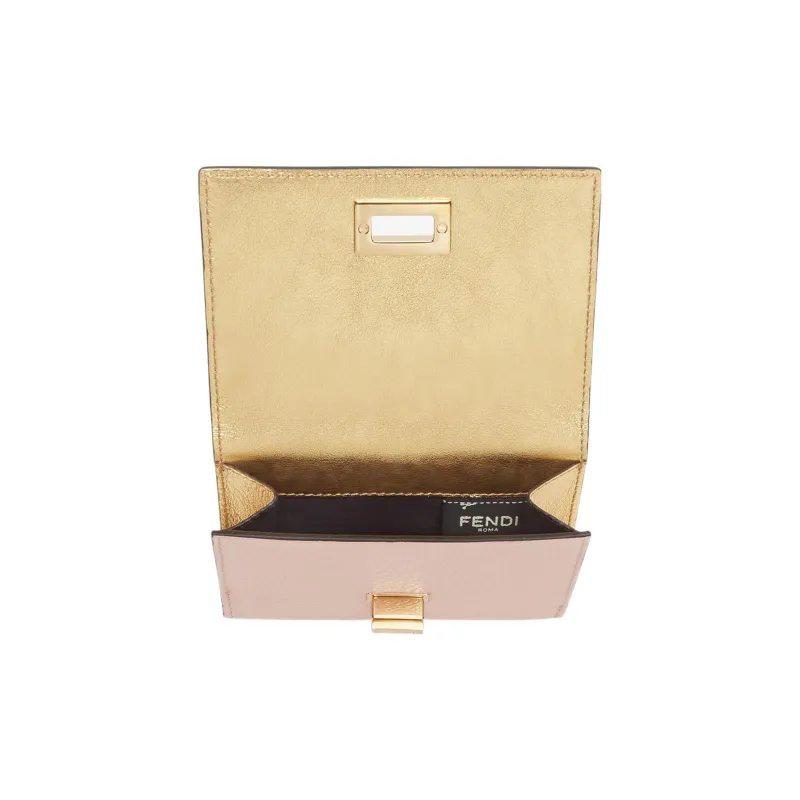 FENDI Leather Money Clip Card Holder Wallet Medium Size Women's Pink-3