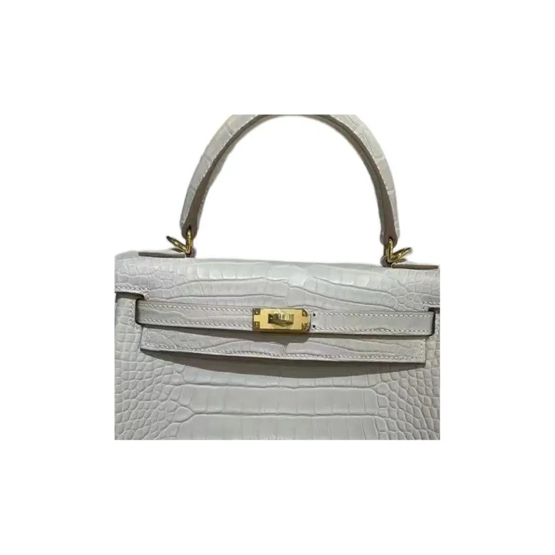 HERMES Kelly Matte Crocodile Leather Kelly Bag Handbags Regular Women's 8L Beton Glacier White-2