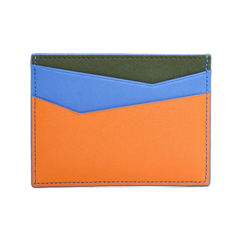 LOEWE Puzzle Cow Leather Card Holder Men's Seaside Blue/Dark Green/Bright Orange-3