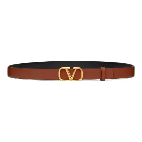 Valentino Logo Emblem Double Sided Smooth Buckle Leather Belts Women's Brown Width 2CM